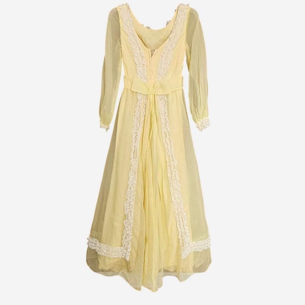 70s cottagecore coquette sheer yellow prairie gown with bow
